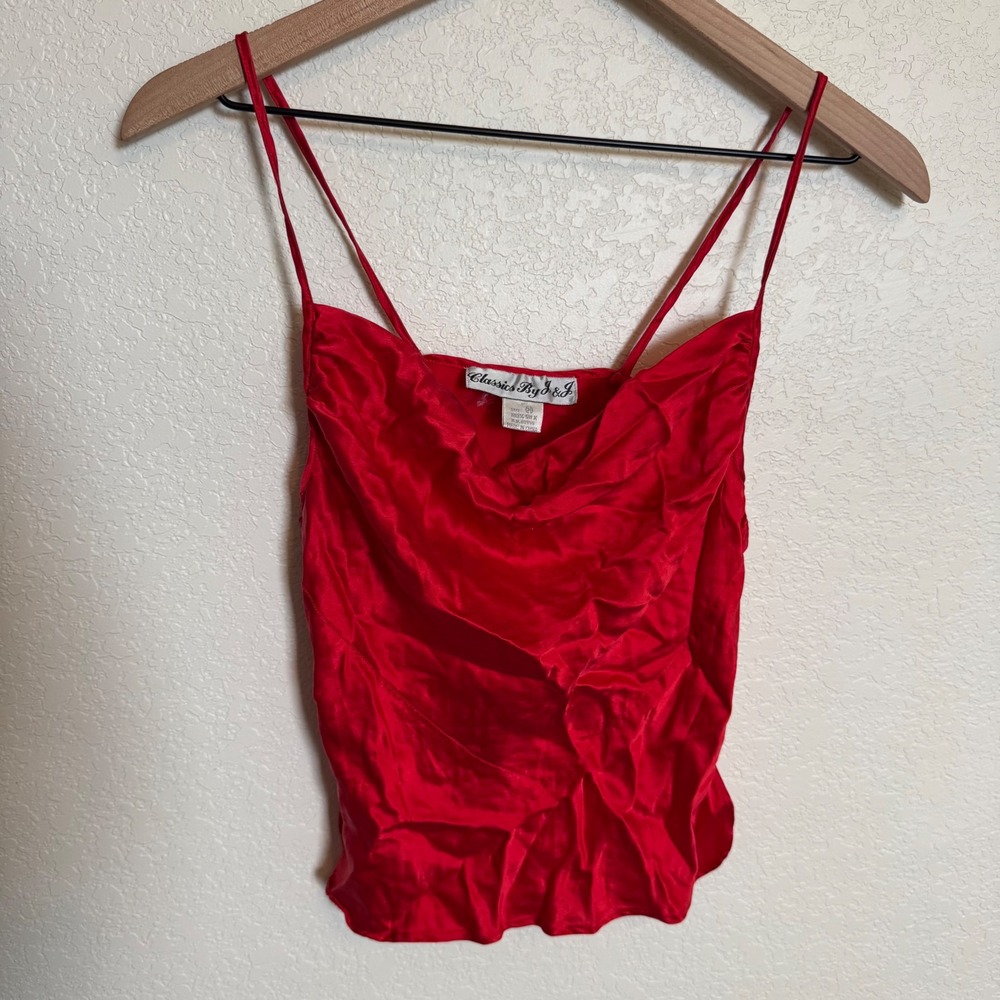 90s Vintage Coquette Classics By J&J Silk Cowl Neck Cami Size Medium Red